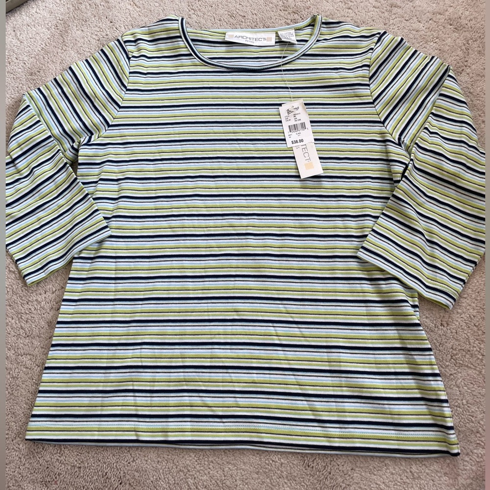 Blue and Green Striped Quarter Sleeve